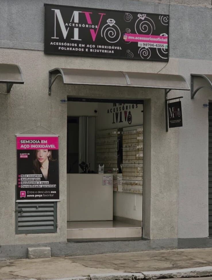 Fachada da loja MV Acessórios na Rua Bernardino de Campos, em Jacareí